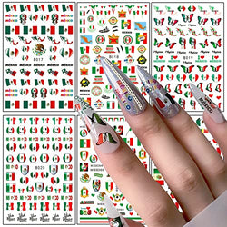 Independence Day Nail Art Stickers, Mexico Flag Nail Art Adhesive Sticker Designs, July 4th Holiday Nail Art Decorations, Patriotic Nail Transfer Decals Acrylic Supplies for Women Girls Manicure Art