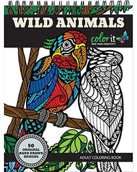 Wild Animals Adult Coloring Book - Features 50 Original Hand Drawn Zentangle Wild Animal Designs Printed on Artist Quality Paper with Hardback Covers, ... Pages, and Bonus Blotter by ColorIt