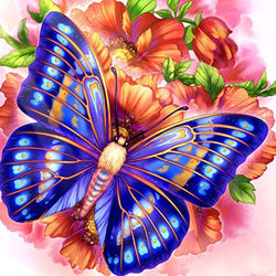 MXJSUA Butterfly Diamond Painting Kits for Adults,Flowers Diamond Art Kits,5D Paint with Diamond Full Round Drill Gem Art,Blue Butterfly Flowers Diamond Art Painting Kits (14x14/35x35cm)