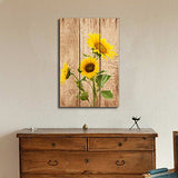 wall26 - Tall Yellow Sunflowers Over Wood Panels - Nature - Canvas Art Home Art - 32x48 inches