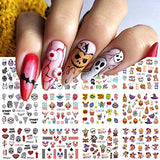 12 Sheets Halloween Nail Art Stickers Halloween Nail Water Decals Foil Transfer Gothic Skull Pumpkin Witch Clown Ghost Face Spooky Nail Sticker for Women Girls Halloween Nail Designs Accessories