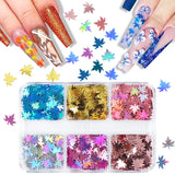 6 Grids 3D Maple Leaf Nail Glitter Sequins Fall Nail Art Stickers Maple Leaves Glitter Flakes Shiny Autumn Nail Decals Fall Nail Designs Charms Thanksgiving Glitter for Acrylic Nails Design Supplies