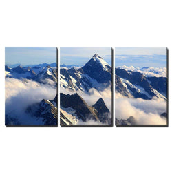 wall26 - 3 Piece Canvas Wall Art - Landscape of Mountain Cook Peak with Mist from Helicopter, New Zealand - Modern Home Decor Stretched and Framed Ready to Hang - 24"x36"x3 Panels
