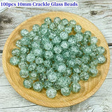 100pcs Crackle Glass Beads 10mm Crystal Glass Beads for Jewelry Making Round Spacer Beads Glass Crafts Beads Bulk Beads for Necklace Bracelet Earrings DIY Jewelry Crafts Making (Gray Green)