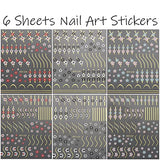 6 Sheets Metallic Flowers Nail Stickers French Line Nail Decals Geometric Lines Golden Strips Nail Art Stickers Little Daisy Sliders Polish Wrap Manicure Accessories Women DIY Nail Decorations