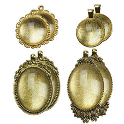 4 Counts Gold Oval Bezels Pendant Trays and 4 Counts Round Pendant Trays with 8 Counts Glass Blanks