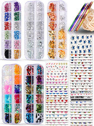 Spearlcable Nail Art Decoration Kit,50 Sheets Nail Stickers Crystal Rhinestones Set Holographic Butterfly Glitter Nail Foil Nail Tape Strips Iridescent Nail Sequins Flake for Acrylic Nail Art