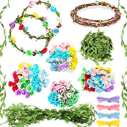 Flower Crowns Making Kit, 168 Pieces Parts, Make Your Own Flower Wreath Hair Accessories DIY Kit Headbands and Bracelets Craft Kit Handmade Floral Crown Garland Kit Nice Presents for Girls
