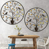 MKUN Iron Wall Sculptures - Metal Round Wall Decor with Tree and Birds Art Great for Home Hotel Decoration (Brown)