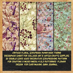 vintage floral scrapbook paper book theme decoupage sheet for collage art & artsy crafts supplies 20 double sided aged decorative scrapbooking pattern ... card making & junk journal: DIY papercraft