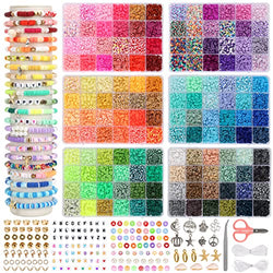 QUEFE 15000pcs, 144 Colors Clay Beads for Bracelet Making Kit, Charm Bracelet Making for Girls 8-12, Polymer Heishi Beads for Jewelry Making Kit, for Crafts Christmas Gifts