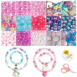 Filluck DIY Bead Kit for Jewelry Making 500PCS Ocean Pearl Beads with Mermaid Starfish Shell Unicorn Rainbow Charms,Birthday Gift DIY Bracelet Making Kit Gift for Teen Girls Kids 7-12 Ages