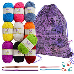 Mira Handcrafts Special Edition Large Yarn Skeins with Rope Carry Bag and Crochet Accessories- 1.76 Ounce (50 Grams) Each Skein – Ideal for Knitting and Yarn Crafts