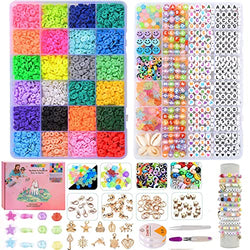 6600pcs Clay Beads for Bracelet Making,Bracelet Making Kit 6mm 24 Colors Flat Round Polymer Clay Spacer Beads with Letter Beads Charms Elastic Strings for Jewelry Making DIY