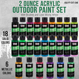 U.S. Art Supply Professional 24 Color Set of Outdoor Acrylic Paint in 2 Ounce Bottles, Plus a 7-Piece Brush Kit - Vivid Colors for Artists, Students - Use on Canvas, Rocks, Kids' Wood Crafts, and Toys