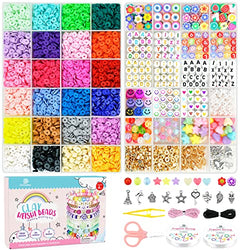 Dowsabel Clay Beads 7500 Pcs Friendship Bracelet Making Kit,2 Boxes 24 Colors Polymer Heishi Beads with Letter Beads for Jewelry Making, DIY Arts and Crafts Gifts Toys for Girls Age 6-12