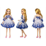 Fityle Puff Sleeve Off Shoulder Dress Princess Dress for 1/3 BJD LUTS DOD Dollfie Night Lolita Doll Wedding Party Outfit Blue