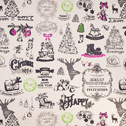 RayLineDo 100% Cotton Linen Printed Fabric Christmas Black Milu Patchwork Tablecloth 150cm -