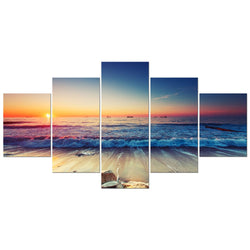 Pyradecor 5 Piece Large Modern Seascape Artwork Gallery Wrapped Ocean Sea Beach Pictures Giclee Canvas Prints Waves Paintings on Canvas Wall Art for Living Room Bedroom Home Decorations L