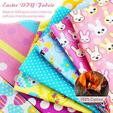 10 Pieces Easter Fat Quarters, Fabric Bundles Fat Quarters, Cute Easter Eggs Chick Bunny Flower Printed Quilt Fabric Bundles for Easter Holiday DIY Crafts Supplies (15.7 x 19.6 Inches)