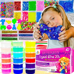 OzBSP Crystal Slime Kit. Slime Supplies. DIY Slime Making Kit for Girls Boys Kids. 18 Tubs Crystal Slime, 37 Accessories, Glitter, Snow Powder, Foam Beads, Fruit Slices, Fishbowl Beads. Boy Girl Toys