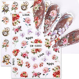 5D Embossed Flower Nail Stickers for Nail Art Vintage Rose Bird Clock Nail Decals Self-Adhesive Floral Nail Art Stickers Spring Nail Decor Flower Stickers for Nails DIY Women Nail Accessories,3 Sheets