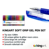 KINGART 400-30 Glitter 30 Pack with 50% More Ink & Soft Artists Soft Grip Gel Pens, Set of 30, Vivid Colors 30 Piece