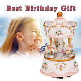 LOVE FOR YOU Music Box for Carousel，3-Horse Merchandise Classic Clockworek Musical Box Best Birthday Gift for Kids，Girls，Friends，Melody Castle in The Sky（Pink-White）