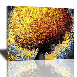 African American Canvas Wall Art, Black Woman Graffiti Design Abstract Afro Hairstyle Artwork Painting Frame Modern Home Decoration Ready To Hang For Living Room Bedroom Bathroom Office 16x20inch