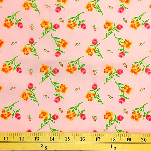 Freesia Pink Print Fabric Cotton Polyester Broadcloth By The Yard 60" inches wide