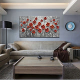 YaSheng Art - Hand painted 3D Oil Paintings On Canvas Red Flowers Paintings Modern Home Decor Abstract Artwork Canvas Wall Art Paintings,Stretched and Framed Ready to Hang 24x48inch