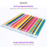 Glitter Gel Pens Set 24 Colored Glitter Pen with 24 Refills for Adult Coloring Books Craft Drawing Doodling, 40% More Ink