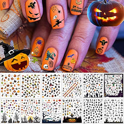 1000+ Patterns Halloween Nail Stickers for Nails Art Decals, Lorvain Self-Adhesive 3D Nail Art Stickers Mixed Styles 12 Sheet for Women Girls Kids Halloween Party Decorations Nail Applique DIY Supplies