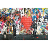 Faicai Art Banksy Graffiti Street Art Paintings Pop Art Chaplin & Einstein Captain America Brick Wall Background Mural Red 'Love is The Answer' Canvas Prints Wall Art Home Decor Wooden Framed 32"x48"