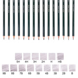 PandaHall Elite 18 Pieces Drawing Pencils 5H, 4H, 3H, 2H, H, HB, B, 2B, 3B, 4B, 5B, 6B,7B, 8B, 9B Graphite Sketching Pencils Set for Adults and Kid Artists