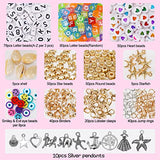 Bracelets Making Kit Kids Jewelry Craft for Girls Toy Clay Beads Flat Preppy Beads Including Letter Bead, Smiley Face Bead, Charms for Jewelry Necklace Christmas Gift DIY Set Age 6 7 9 8-12 Year Old