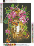 MXJSUA Diamond Painting Kits for Adults, Butterfly Lantern Flower Round Full Drill Diamond Art Kits, 5D DIY Diamond Painting by Number Kits Flower Gem Beads Art Kits for Home Wall Decor 12x16 Inch