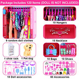 Ecore Fun 120 Pcs Fashion Doll Closet Wardrobe for Doll Clothes and Accessories Storage Include Clothes, Dresses, Shoes, Shoes Rack, Bags, Necklace, Hangers for 11.5 Inch Girl Doll Clothes