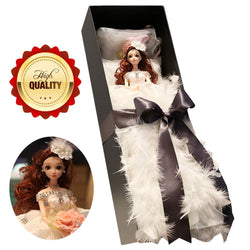 Princess BJD Doll,Fashion Handmade Feather Clothes Wedding Dress,with Veil Holding Flowers,45CM Height with Stand,90CM White Feather Skirt,Removable,Toys,Christmas,Wedding Anniversary,Wedding Gifts