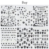 Halloween Nail Art Decals Stickers Glow in Dark Halloween Nail Accessories White Black Luminous 3D Adhesive Slider Skull, Bat, Spider Web, Alien Manicure Decal Decorations 6 Sheets