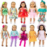 ZITA ELEMENT 24 Pcs Girl Doll Clothes Dress for American 18 Inch Doll Clothes and Accessories - Including 10 Complete Set of Clothing Outfits with Hair Bands, Hair Clips, Crown and Cap