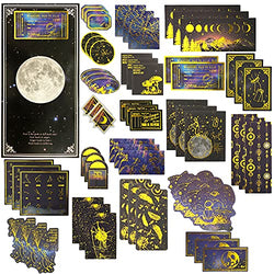 60PCS Scrapbooking Stickers DIY Decoration Foil Gold Universe Washi Stickers Set for Scrapbook Decoration Notebooks (Universe Night)