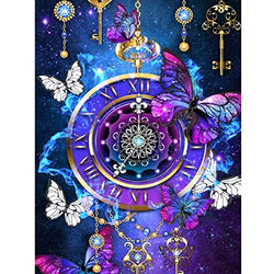MXJSUA Fantasy Dream Catcher Clock Diamond Painting Kits for Adults, Butterfly Flowers 5D Diamond Art Kits, Fantasy Dream Catcher Full Drill Diamond Dots Painting with Gem Art Decor 12X16 inch