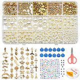 926 Pcs Yeegfey Clay Beads for Bracelet Making kit, 4-12mm White Pearl Bracelet Kit 50 Pcs Gold Pendants Kit Constellation Pendant Kit with Elastic Strings Jewelry Making Kit Beads Necklace Making Kit