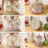 HIOTECH Rotate Music Box with Light (6 Colors), Luxury Carousel Crystal Ball Glass Ball Doll