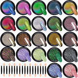 Duufin 22 Colors Nail Power Metallic Chrome Powder Diamond Nail Powder Holographic Nail Art Powder Diamond Glitter for Nails with 22 Pcs Eyeshadow Sticks, 1g/Jar