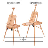 ShowMaven French Style Wheeled Wooden Art Easel with Sketch Box,Portable Travel Drawing Artist Tripod w/Storage Drawer Case,Triangular Floor Stand,Collapsible Folding Outdoor,Oil Painting Painters
