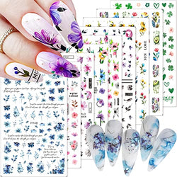 9 Sheets Flower Nail Art Stickers Spring Nail Stickers 3D Self-Adhesive Daisy Nail Decals Colorful Floral Spring Design Nail Art Supplies for Women Girls Acrylic Nails Decorations Salon Accessories