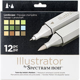 Illustrator by Spectrum Noir 12 Piece Twin Tip Artist Alcohol Marker, Landscape