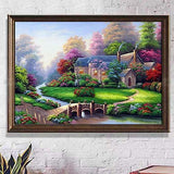 Large 5D Diamond Painting Kit for Adults, Full Square Drill Embroidery Cross Stitch Crystal Rhinestone Mosaic Making Home Decor Christmas Gift Spring Landscape Cottage Art Craft (Summer Scenery)